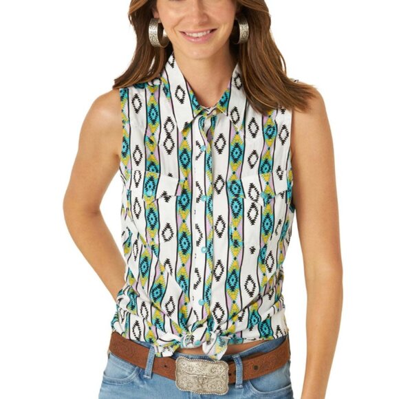 Wrangler Retro Tops - WRANGLER RETRO SLEEVELESS SNAP SHIRT SIZE S